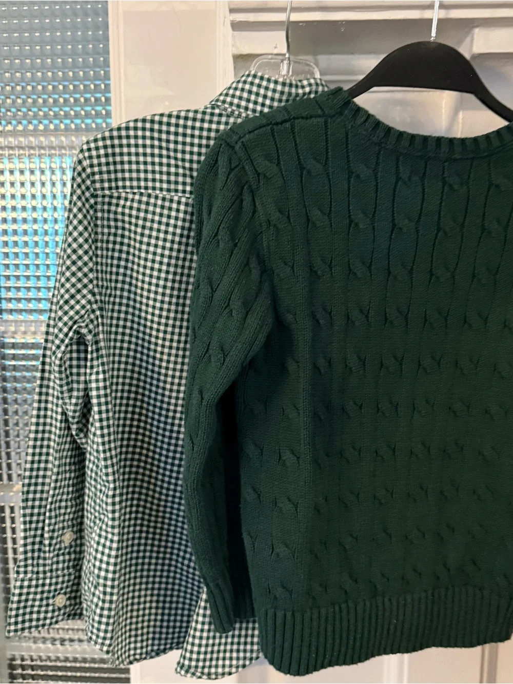 Polo Ralph Lauren Boys 2 PCS Set Green Cable Knit & Checkered Shirt Sz 5